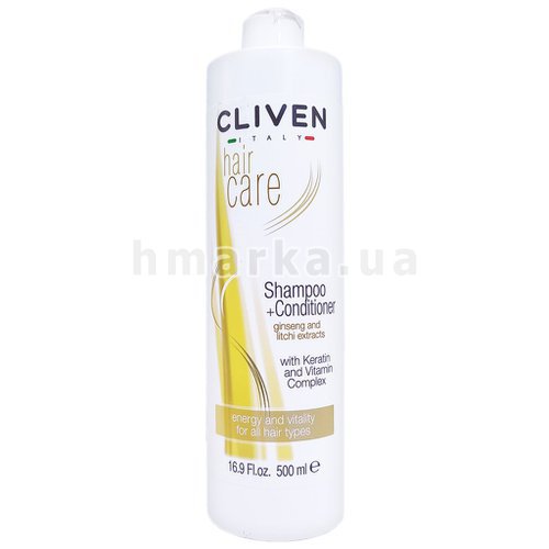 Фото Шампунь + Бальзам Cliven, на кератине с витаминным комплексом, для всех типов волос, 500 мл № 1