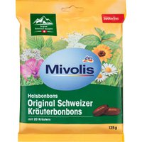 Цукерки Mivolis Оригінальні швейцарські трави, від кашлю, без цукру, 125 г