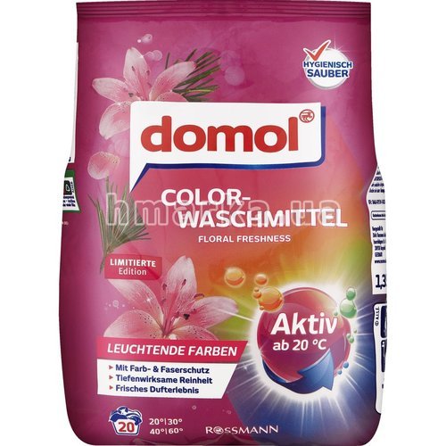 Фото Стиральный порошок Domol для цветных вещей Цветочная свежесть, 20 стирок, 1.35 кг № 1